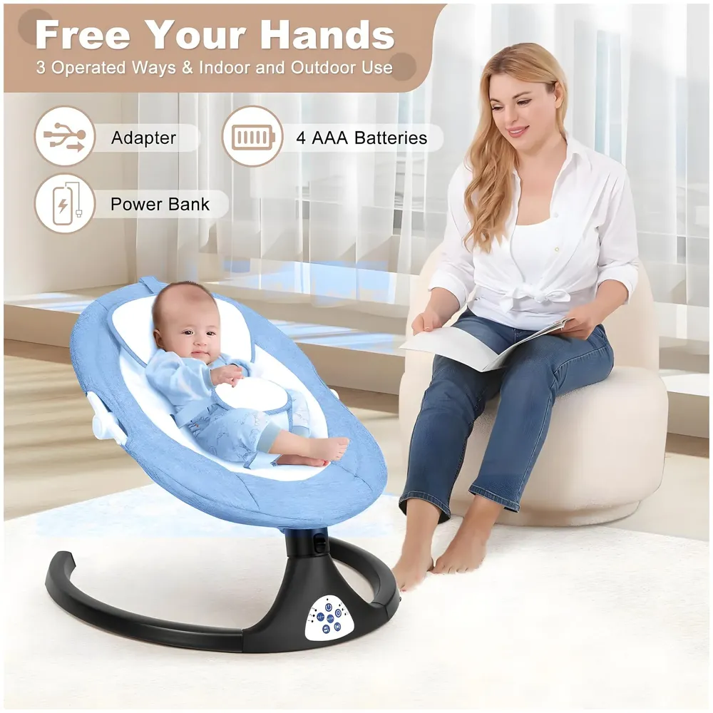 Automatic Baby Bed Swing for Infants, Baby Rocker with 5 Speeds, Lullabies, Indoor & Outdoor Use, Remote Control Rocker with Mosquito Net, Safety Belt & Removable Baby Toys