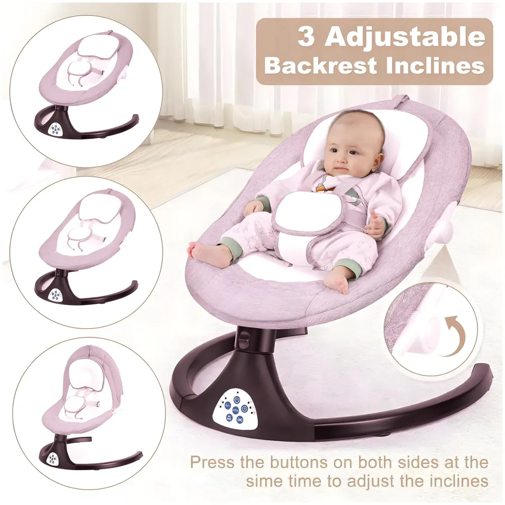 Automatic Baby Swing for Infants, Baby Rocker with 5 Speeds, Lullabies, Indoor & Outdoor Use, Remote Control Rocker with Mosquito Net, Safety Belt & Removable Baby Toys Pink