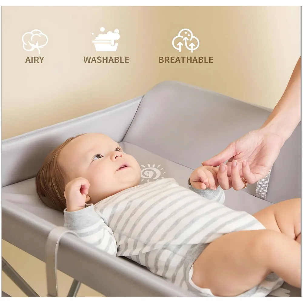 Foldable Baby Diaper Changing Table | 5-Level Height Adjustable 38.2-42.1inches | 360° Lockable Swivel Wheels | Mesh Storage Basket | Side Clothes Airer | Safety Belt | Bottom Shelf.