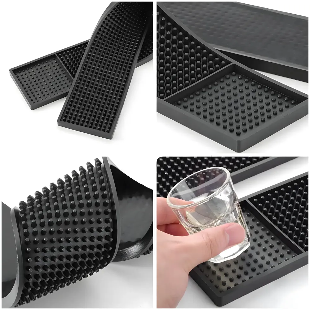PVC Rubber Bar Mat, Non-Slip Bar Service Spill Mat Bar Table Mat Restaurant Kitchen Counter Bar Pad, Anti-Skid Heat Resistant 60 cm x 8 cm – Pack of 1 - 2