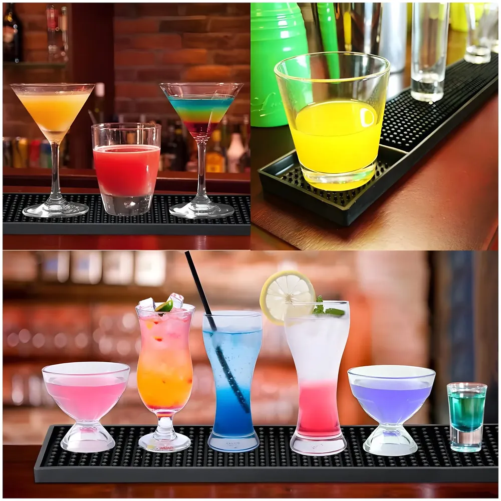 PVC Rubber Bar Mat, Non-Slip Bar Service Spill Mat Bar Table Mat Restaurant Kitchen Counter Bar Pad, Anti-Skid Heat Resistant 60 cm x 8 cm – Pack of 1 - 3