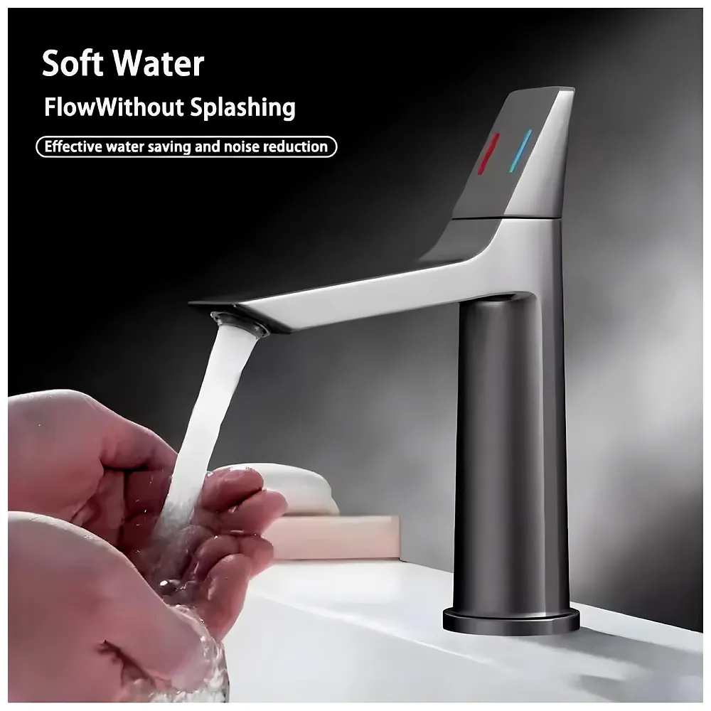 Black Faucet Tap Mixer Hot and Cold Water Heavy Single Lever Basin Mixer with Ceramic Cartridge for Bathroom Wash Basins - 8.2 inch x 5.9 inch Matt Black Premium