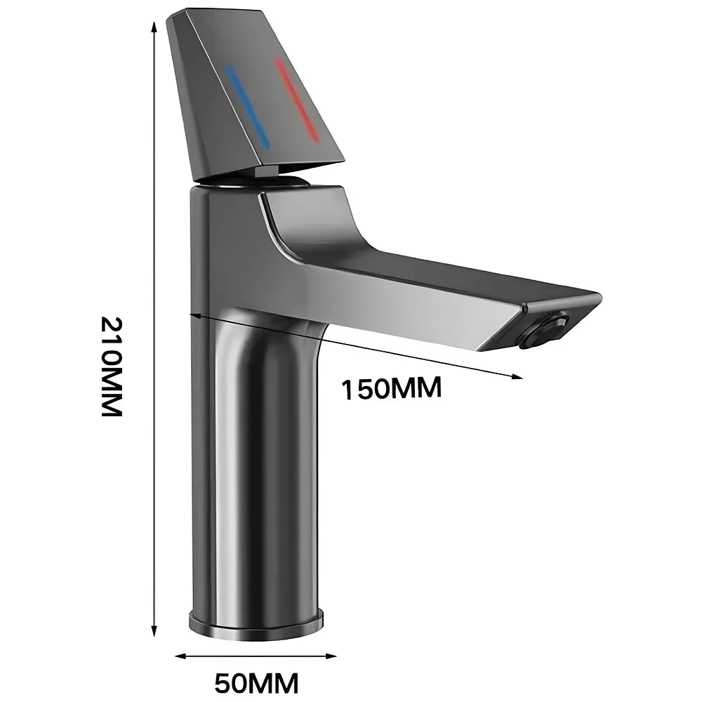 Black Faucet Tap Mixer Hot and Cold Water Heavy Single Lever Basin Mixer with Ceramic Cartridge for Bathroom Wash Basins - 8.2 inch x 5.9 inch Matt Black Premium