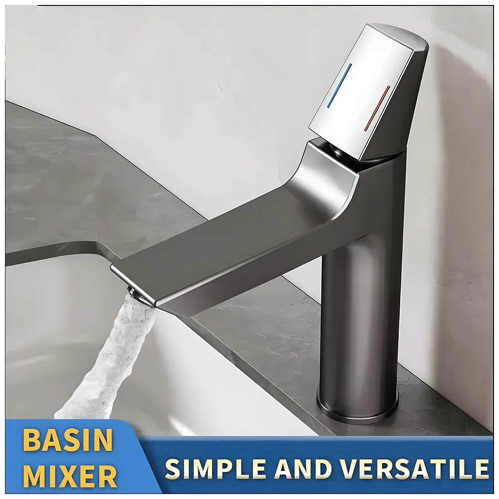 Black Faucet Tap Mixer Hot and Cold Water Heavy Single Lever Basin Mixer with Ceramic Cartridge for Bathroom Wash Basins - 8.2 inch x 5.9 inch Matt Black Premium