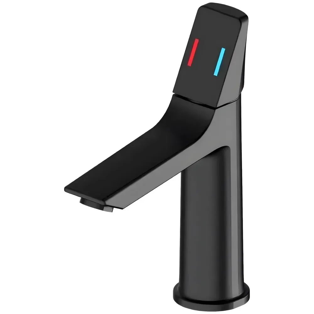 Black Faucet Tap Mixer Hot and Cold Water Heavy Single Lever Basin Mixer with Ceramic Cartridge for Bathroom Wash Basins - 8.2 inch x 5.9 inch Matt Black