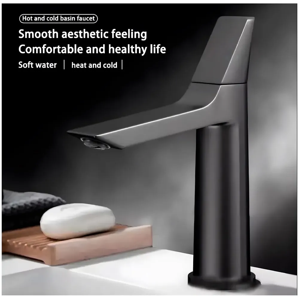 Black Faucet Tap Mixer Hot and Cold Water Heavy Single Lever Basin Mixer with Ceramic Cartridge for Bathroom Wash Basins - 8.2 inch x 5.9 inch Matt Black