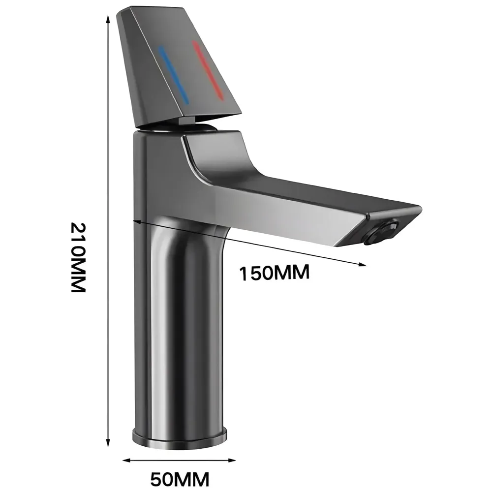 Black Faucet Tap Mixer Hot and Cold Water Heavy Single Lever Basin Mixer with Ceramic Cartridge for Bathroom Wash Basins - 8.2 inch x 5.9 inch Matt Black