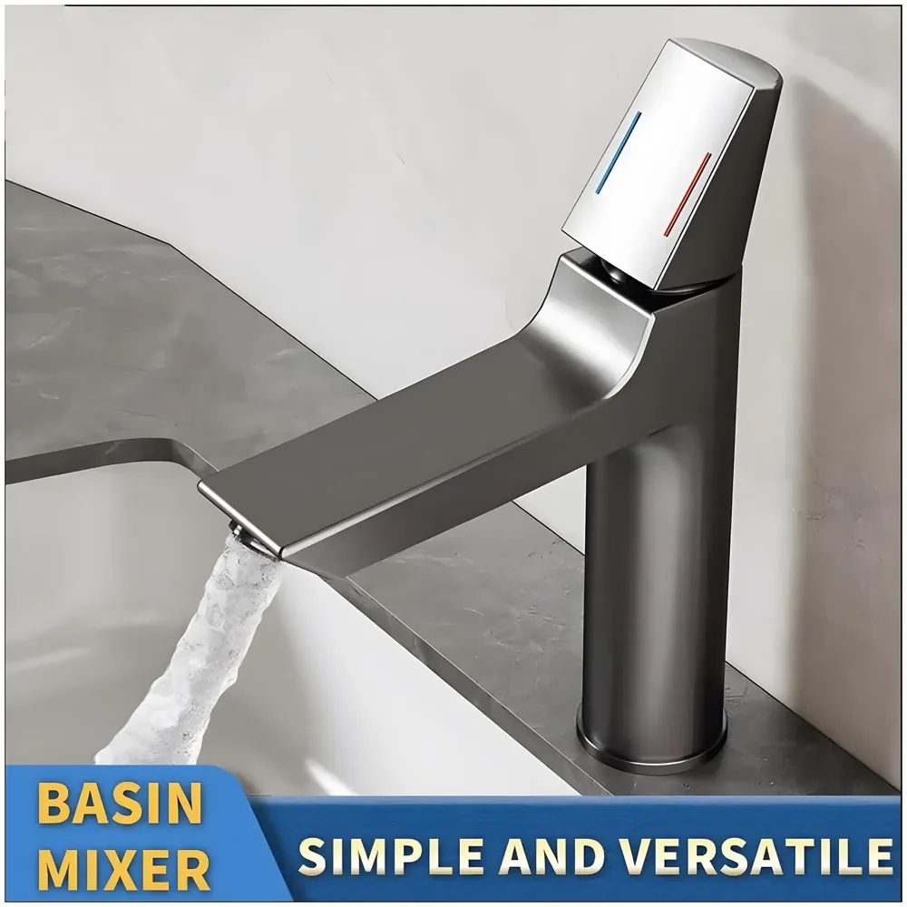 Black Faucet Tap Mixer Hot and Cold Water Heavy Single Lever Basin Mixer with Ceramic Cartridge for Bathroom Wash Basins - 8.2 inch x 5.9 inch Matt Black