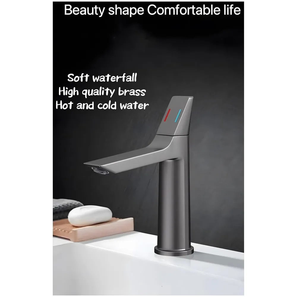 Black Faucet Tap Mixer Hot and Cold Water Heavy Single Lever Basin Mixer with Ceramic Cartridge for Bathroom Wash Basins - 8.2 inch x 5.9 inch Matt Black