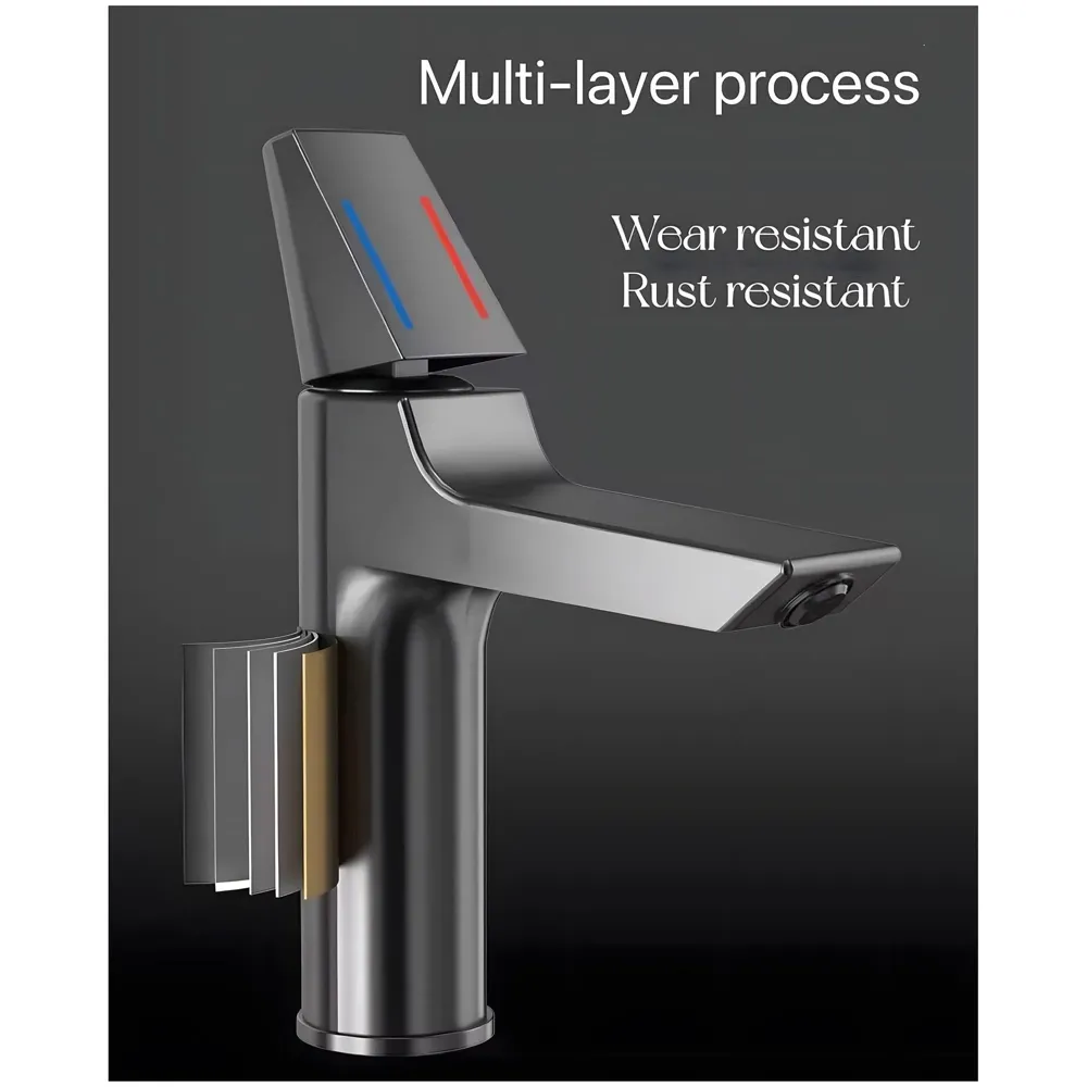 Black Faucet Tap Mixer Hot and Cold Water Heavy Single Lever Basin Mixer with Ceramic Cartridge for Bathroom Wash Basins - 8.2 inch x 5.9 inch Matt Black