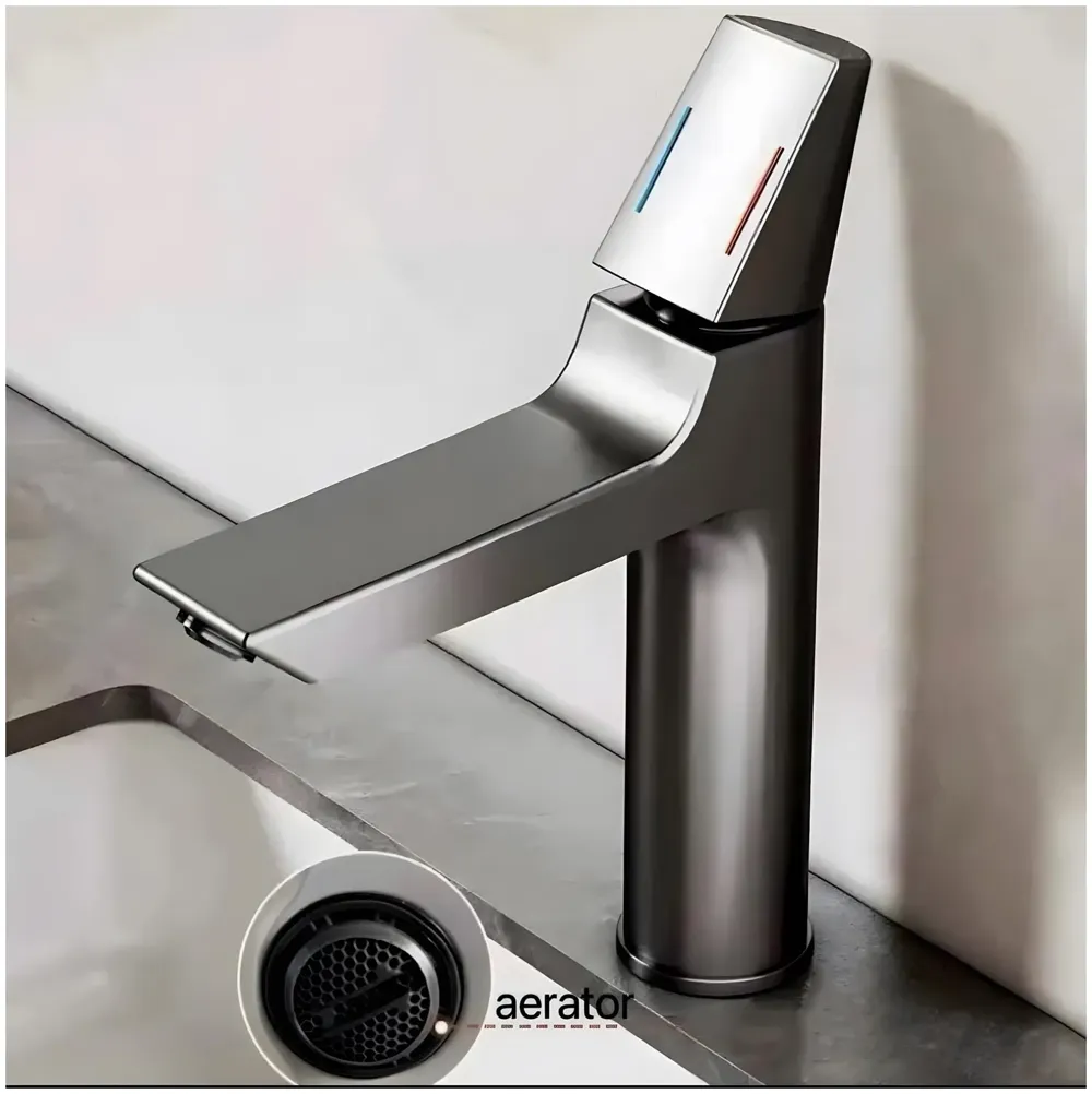 Black Faucet Tap Mixer Hot and Cold Water Heavy Single Lever Basin Mixer with Ceramic Cartridge for Bathroom Wash Basins - 8.2 inch x 5.9 inch Matt Black