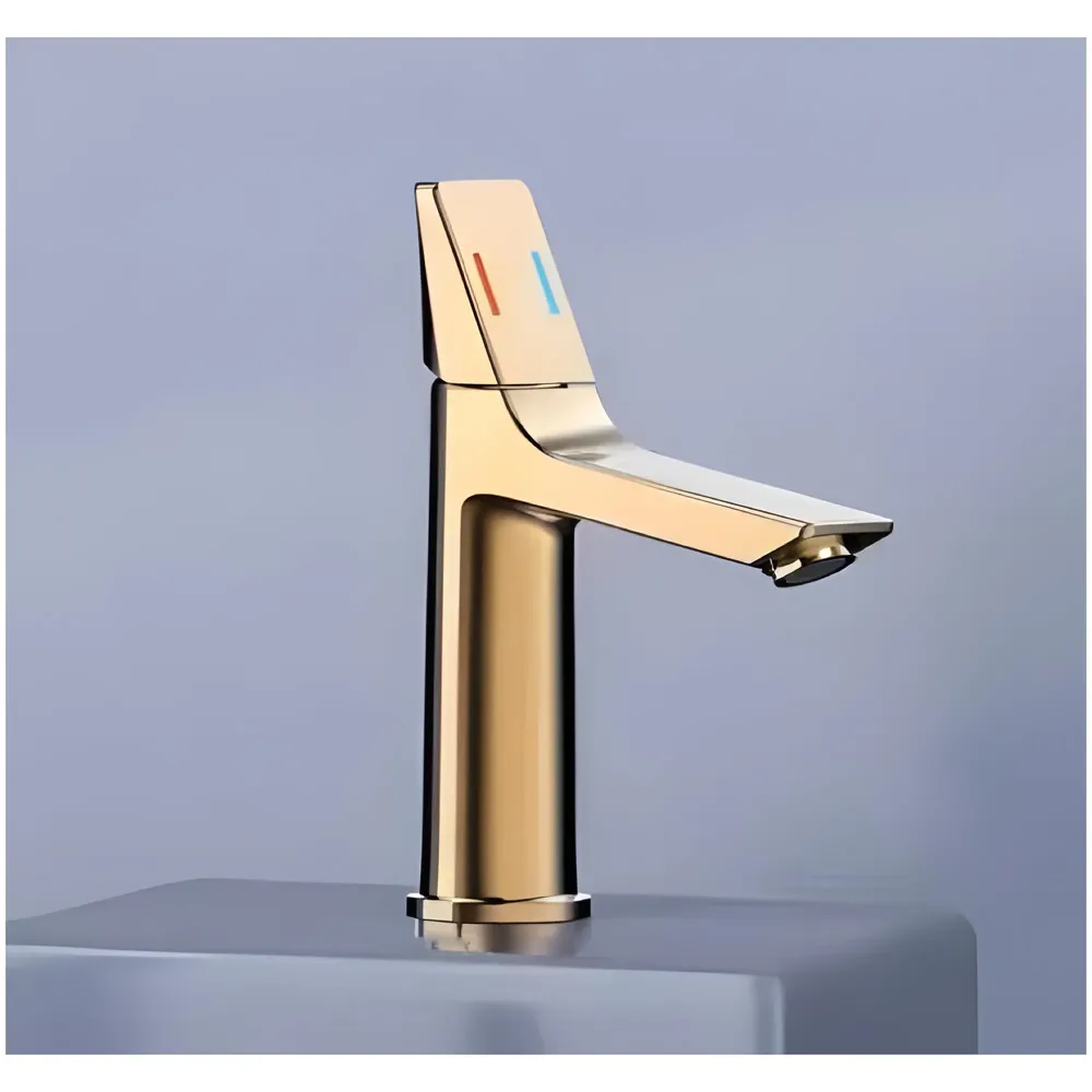 Gold Faucet Tap Mixer Hot and Cold Water Heavy Single Lever Basin Mixer with Ceramic Cartridge for Bathroom Wash Basins - 8.2 inch x 5.9 inch Golden