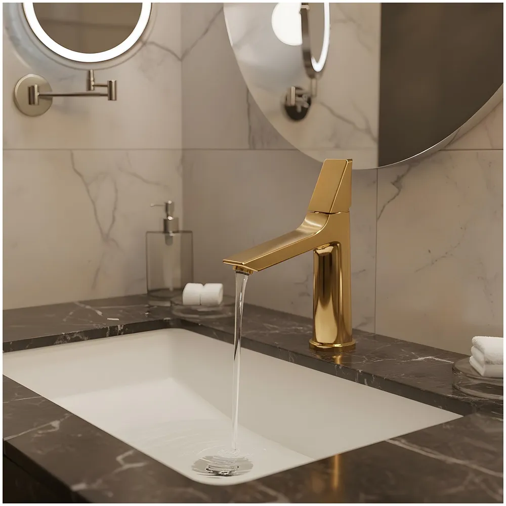 Gold Faucet Tap Mixer Hot and Cold Water Heavy Single Lever Basin Mixer with Ceramic Cartridge for Bathroom Wash Basins - 8.2 inch x 5.9 inch Golden