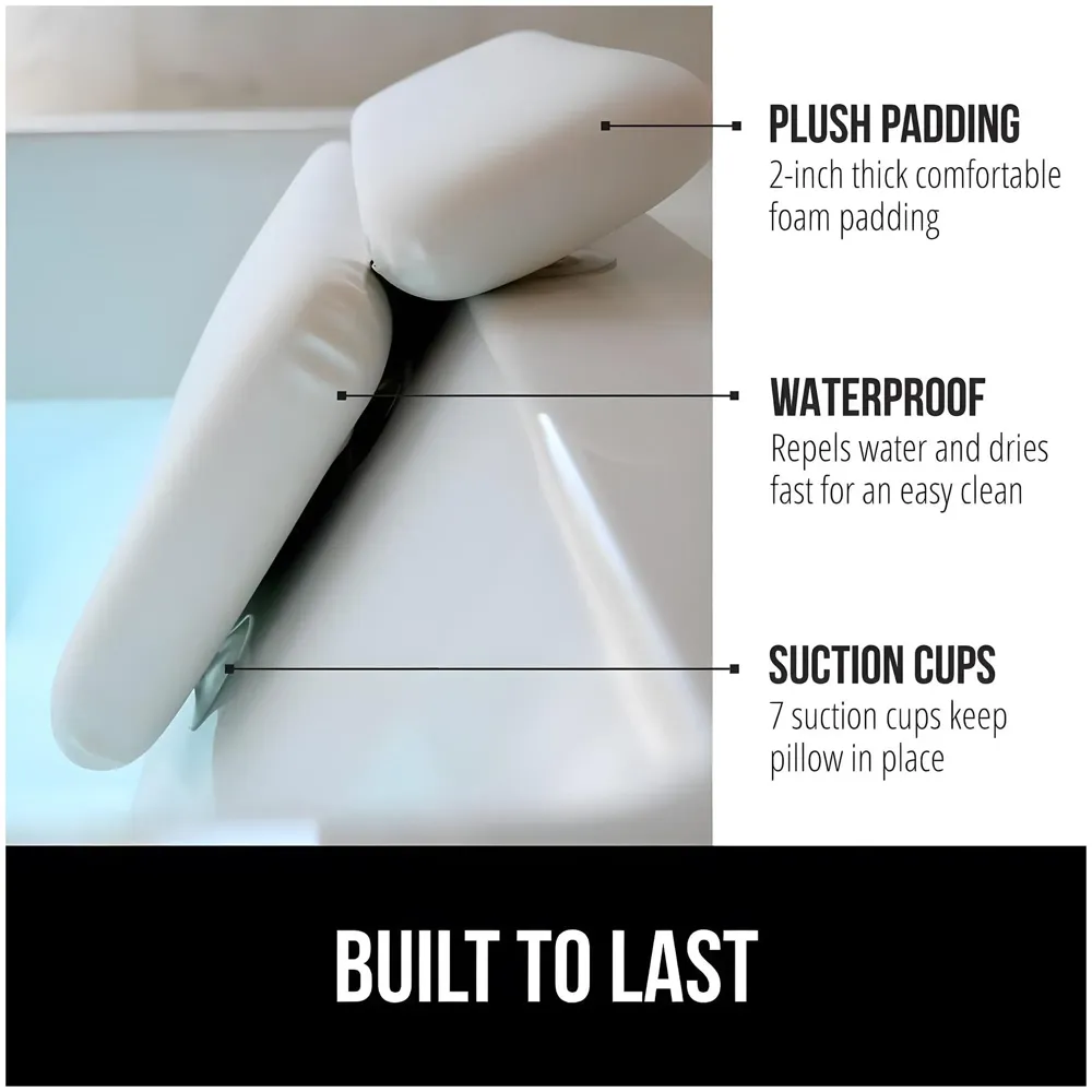 Premium Bath tub Pillow – Luxurious Spa Cushion with Ergonomic Design with Suction Cups for Ultimate Neck and Shoulder Support in Bathtub 14.5 x 11 Inch - White