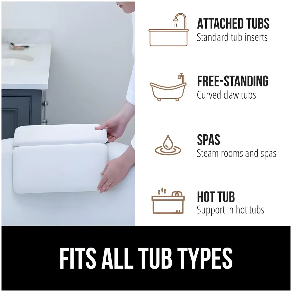 Premium Bath tub Pillow – Luxurious Spa Cushion with Ergonomic Design with Suction Cups for Ultimate Neck and Shoulder Support in Bathtub 14.5 x 11 Inch - White