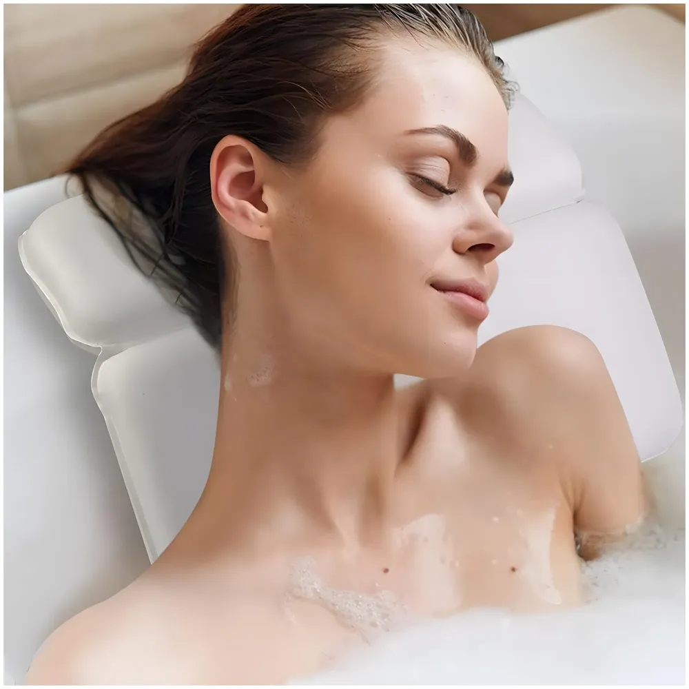 Premium Bath tub Pillow – Luxurious Spa Cushion with Ergonomic Design with Suction Cups for Ultimate Neck and Shoulder Support in Bathtub 14.5 x 11 Inch - White