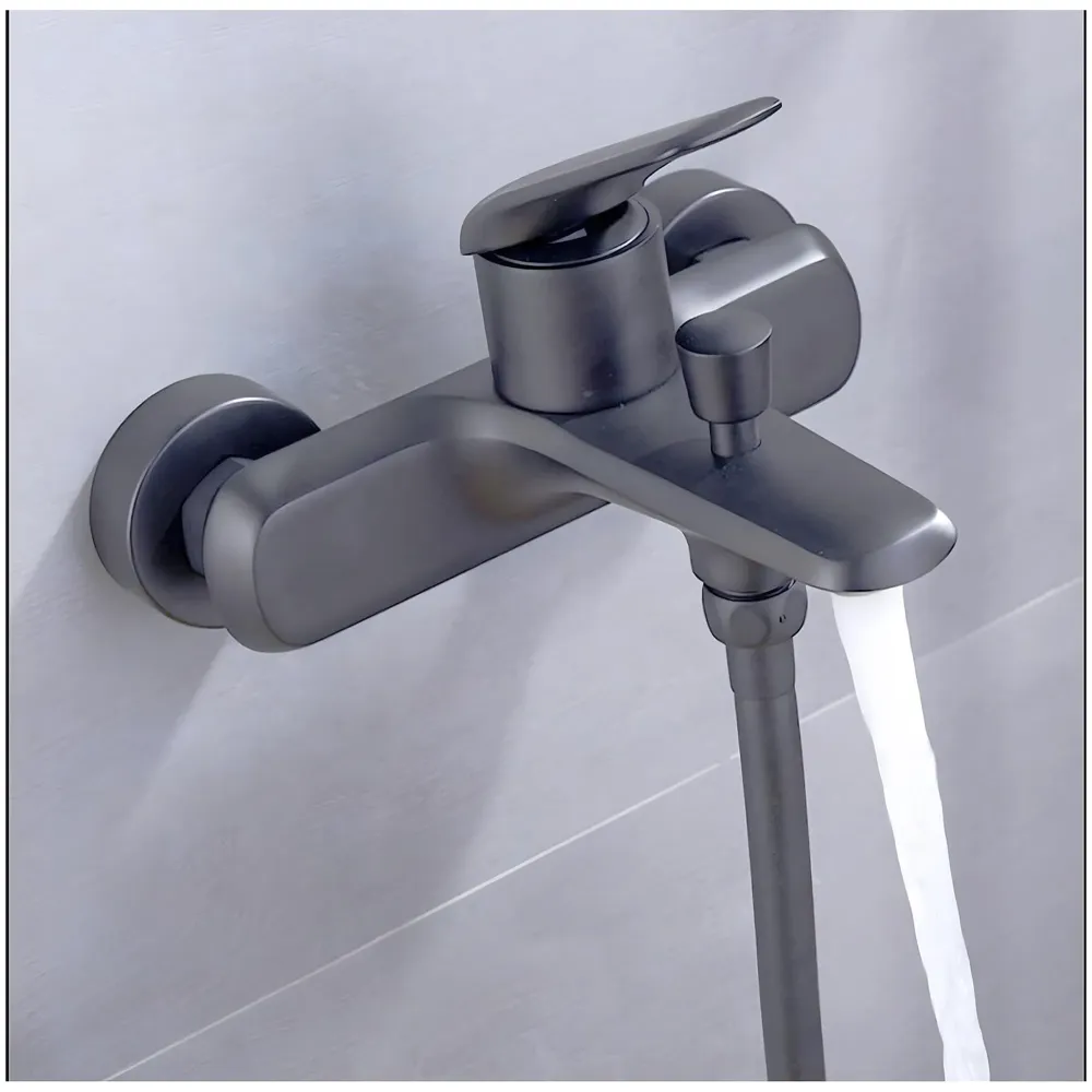 Bath Tap 2-in-1 Wall Mount Bathroom Mixer Tap Faucet, Hot and Cold Water, Black, with Provision for Hand Shower Connection - 17 cm x 17 cm x 9 cm - 2