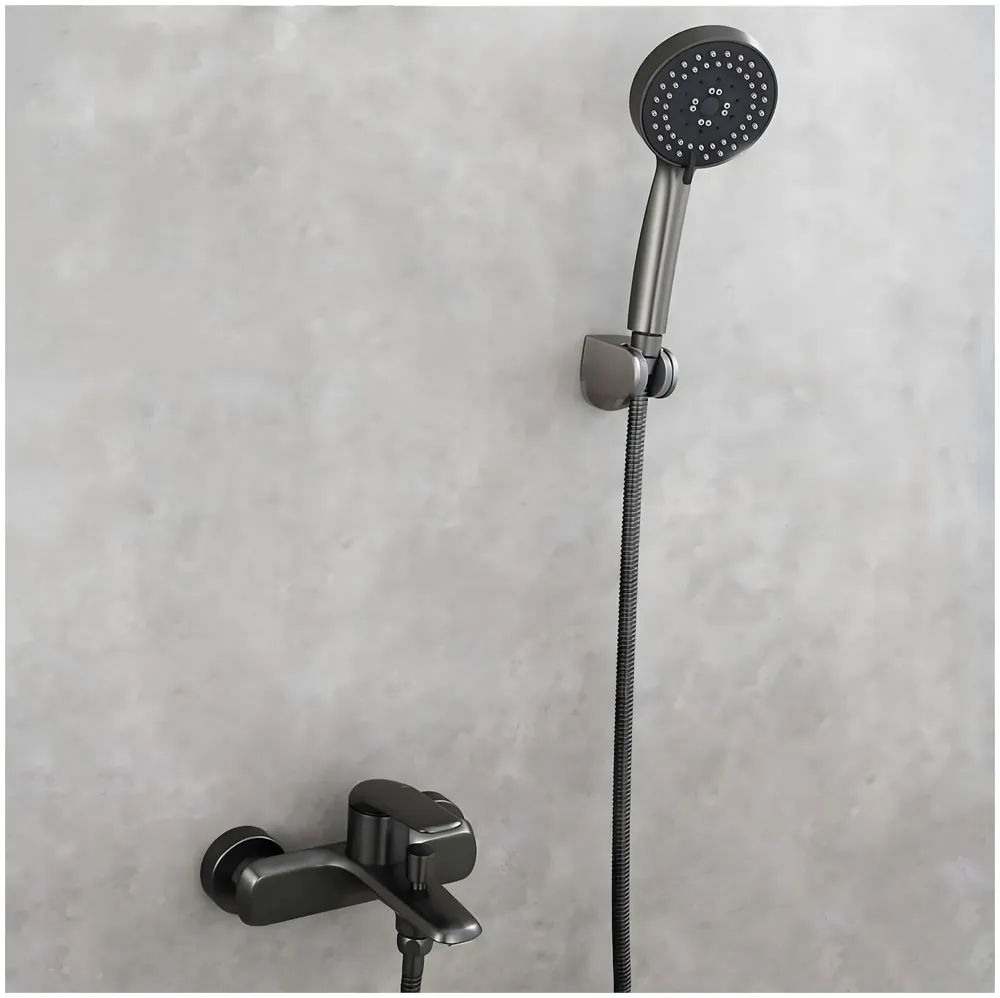 Bath Tap 2-in-1 Wall Mount Bathroom Mixer Tap Faucet, Hot and Cold Water, Black, with Provision for Hand Shower Connection - 17 cm x 17 cm x 9 cm - 4