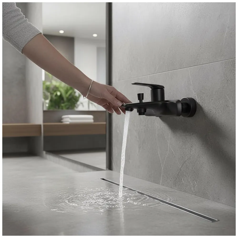 Bath Tap 2-in-1 Wall Mount Bathroom Mixer Tap Faucet, Hot and Cold Water, Black, with Provision for Hand Shower Connection - 17 cm x 17 cm x 9 cm