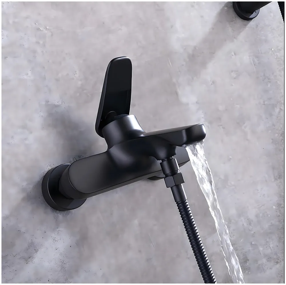 Bath Tap 2-in-1 Wall Mount Bathroom Mixer Tap Faucet, Hot and Cold Water, Black, with Provision for Hand Shower Connection - 17 cm x 17 cm x 9 cm