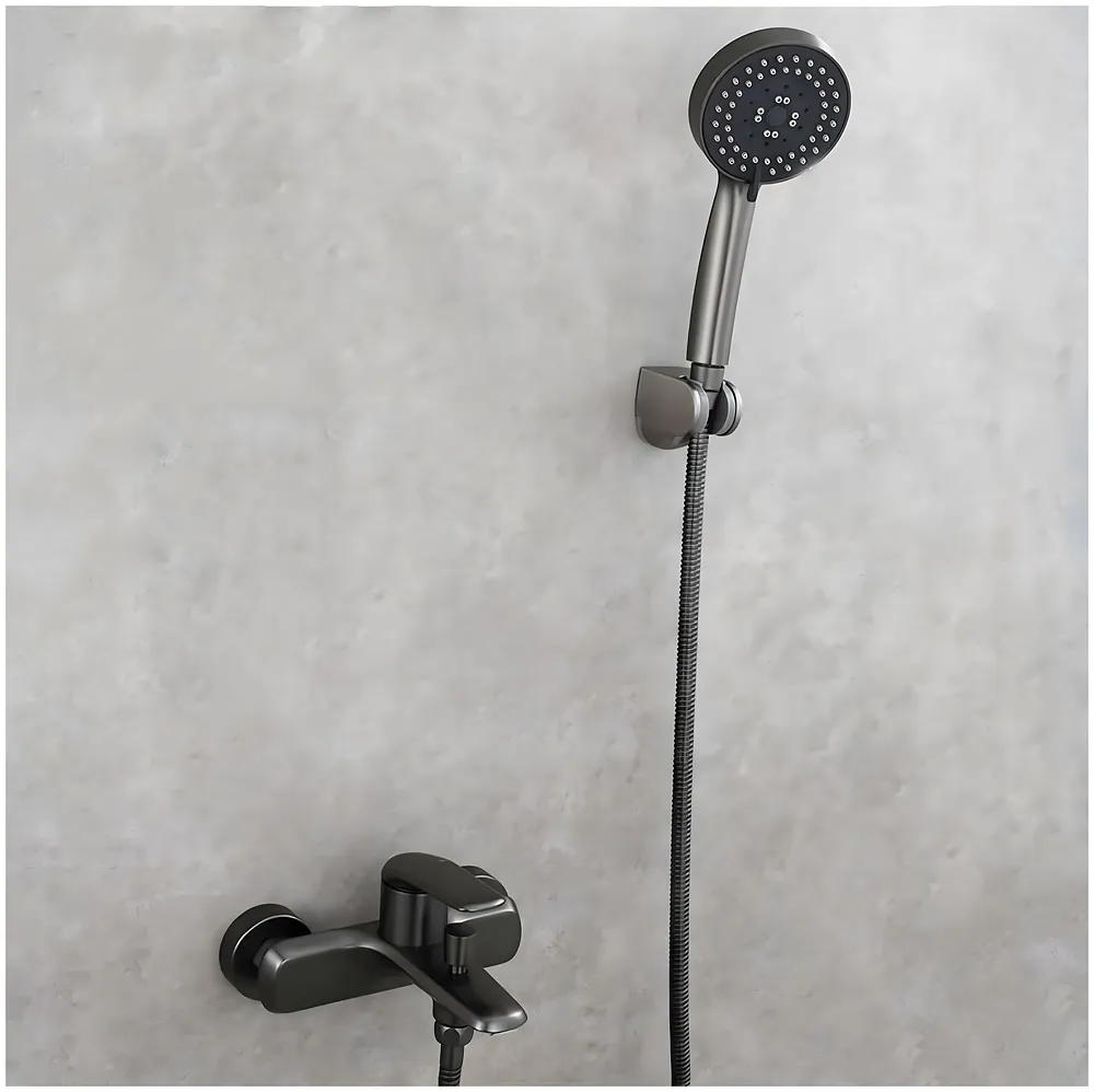 Bath Tap 2-in-1 Wall Mount Bathroom Mixer Tap Faucet, Hot and Cold Water, Black, with Provision for Hand Shower Connection - 17 cm x 17 cm x 9 cm