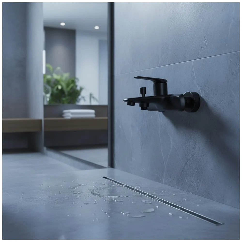 Bath Tap 2-in-1 Wall Mount Bathroom Mixer Tap Faucet, Hot and Cold Water, Black, with Provision for Hand Shower Connection - 17 cm x 17 cm x 9 cm