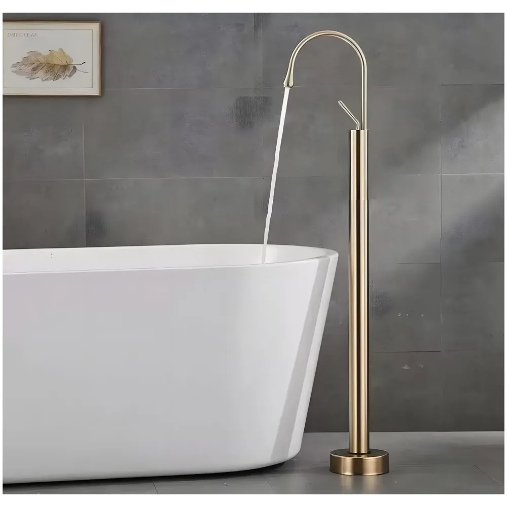 Golden freestanding Bathtub Faucet Mixer hot and Cold Water Drop Design aerated Flow for Bath tubs and wash basins Bathroom Toilet Jacuzzi Gold Finish