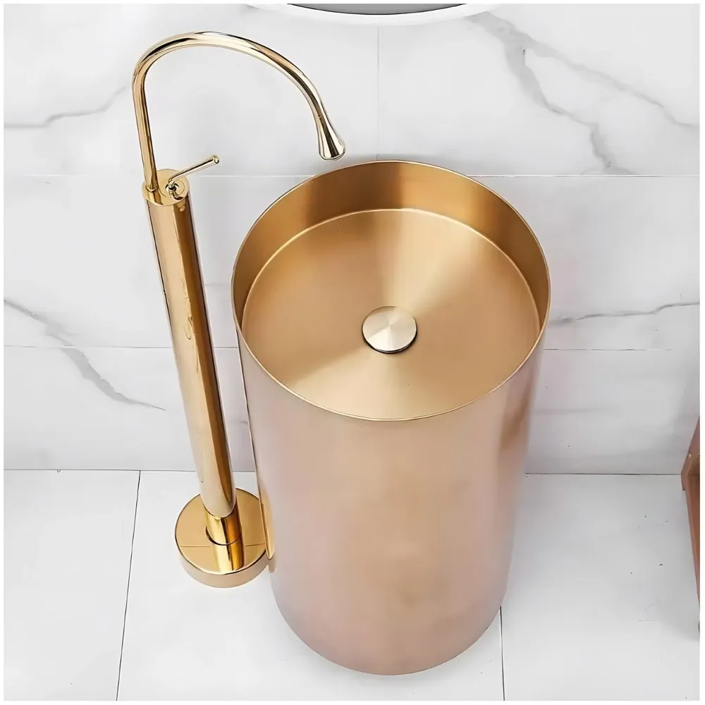 Golden freestanding Bathtub Faucet Mixer hot and Cold Water Drop Design aerated Flow for Bath tubs and wash basins Bathroom Toilet Jacuzzi Gold Finish - 4