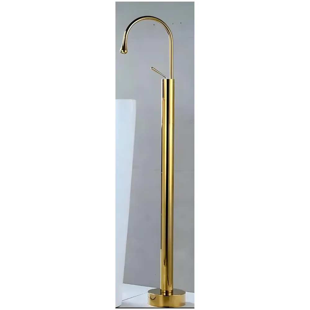Golden freestanding Bathtub Faucet Mixer hot and Cold Water Drop Design aerated Flow for Bath tubs and wash basins Bathroom Toilet Jacuzzi Gold Finish - 6