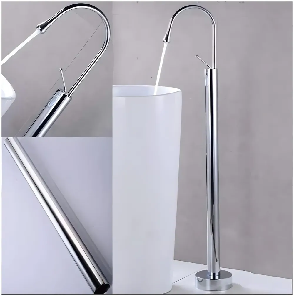 freestanding Bathtub Faucet Mixer hot and Cold Water Drop Design aerated Flow for Bath tubs and wash basins Bathroom Toilet Jacuzzi Silver Chrome Finish - 2