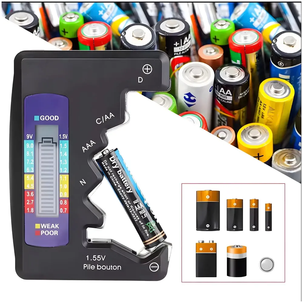 Battery Tester, Digital, 24x7 eMall, AA, AAA, 9V, C, D, N, Button Cell, Portable (Black)