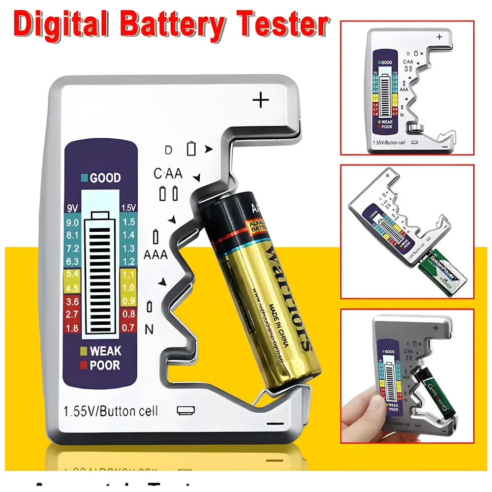 Battery Tester, Digital AA, AAA, 9V, C, D, N, Button Cell, Portable (Silver) - 3