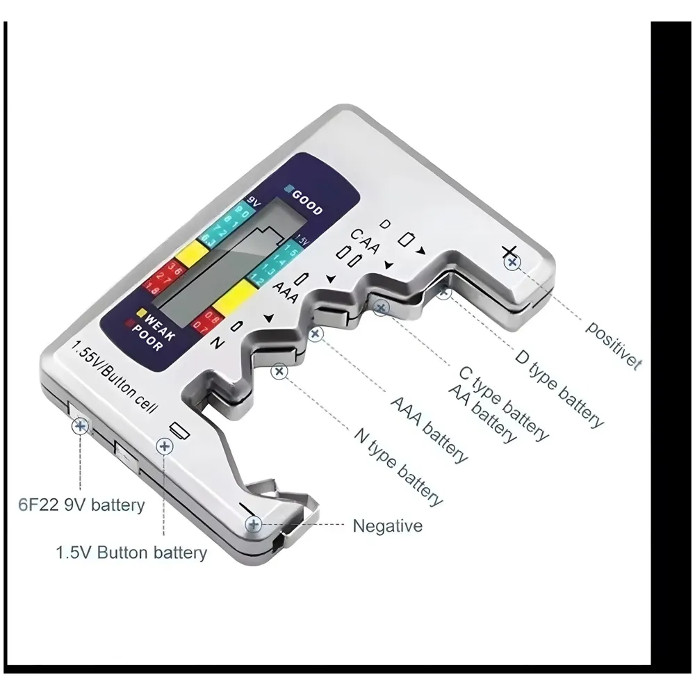 Battery Tester, Digital AA, AAA, 9V, C, D, N, Button Cell, Portable (Silver) - 4