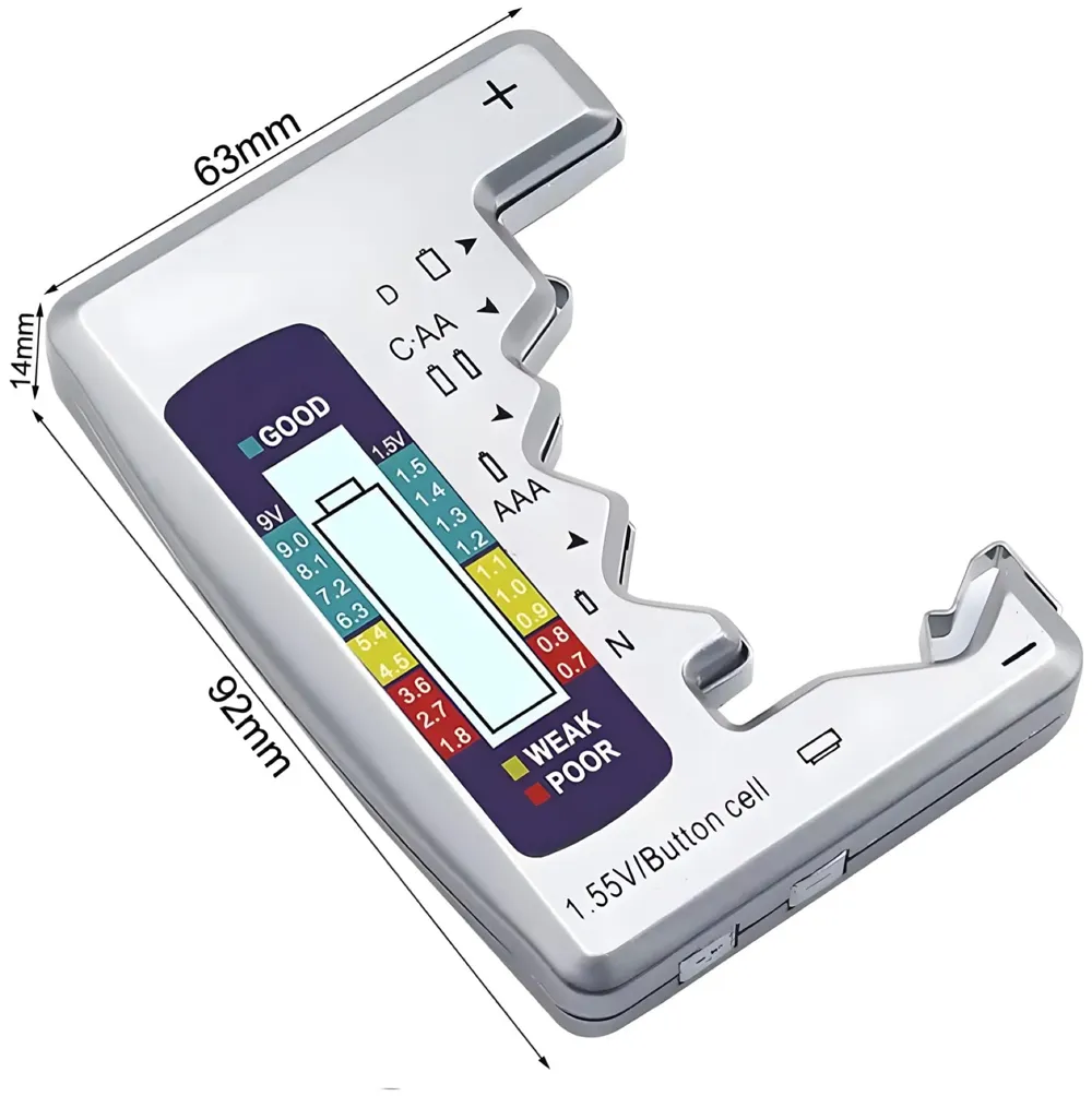 Battery Tester, Digital AA, AAA, 9V, C, D, N, Button Cell, Portable (Silver) - 5