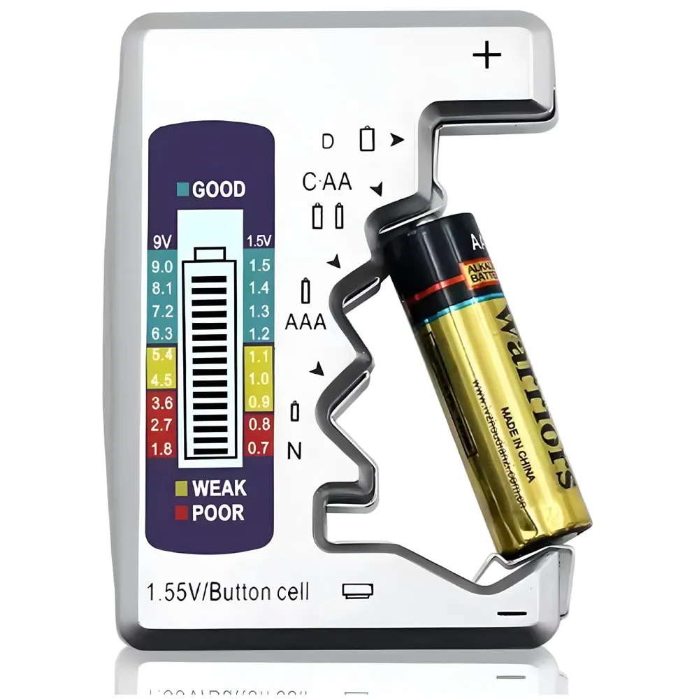 Battery Tester, Digital, 24x7 eMall, AA, AAA, 9V, C, D, N, Button Cell, Portable (Silver)