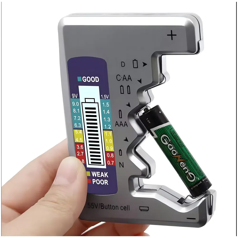Battery Tester, Digital, 24x7 eMall, AA, AAA, 9V, C, D, N, Button Cell, Portable (Silver)