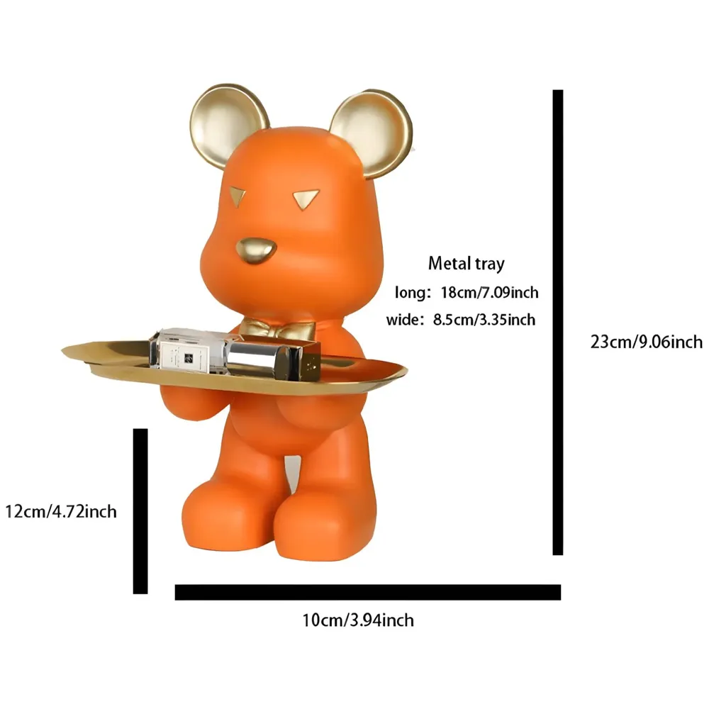 Bear Design Brick with Holder Plate for Keys, Cosmetics Home and Bathroom Décor 9 in Height Idol Show Piece Resin Figure with Stainless Steel Plate - 3