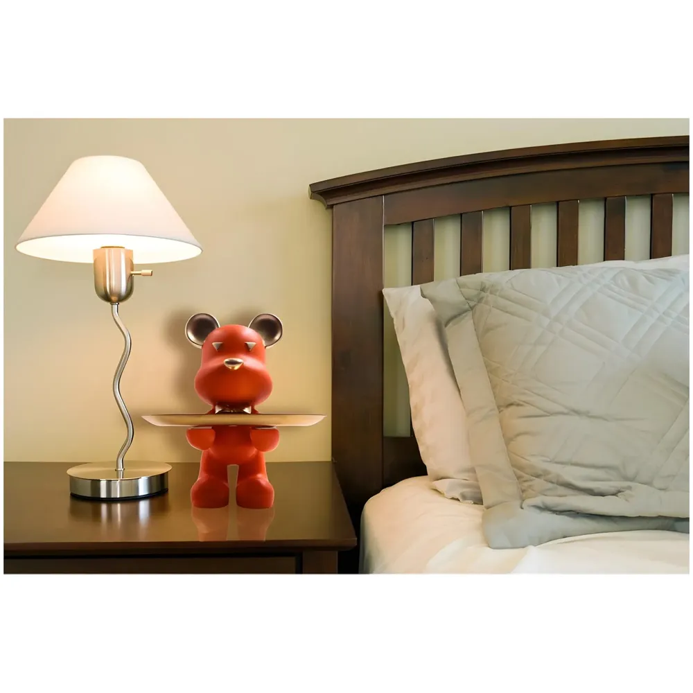 Bear Design Brick with Holder Plate for Keys, Cosmetics Home and Bathroom Décor 9 in Height Idol Show Piece Resin Figure with Stainless Steel Plate - 4