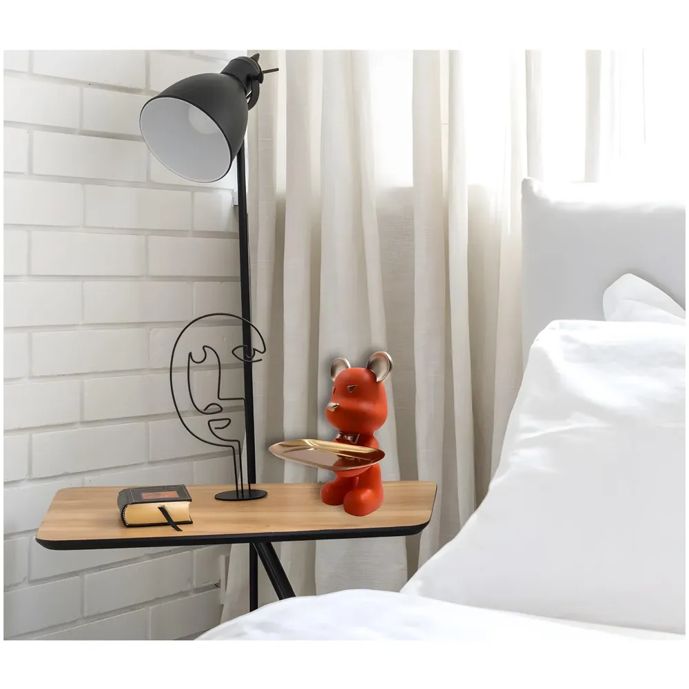 Bear Design Brick with Holder Plate for Keys, Cosmetics Home and Bathroom Décor 9 in Height Idol Show Piece Resin Figure with Stainless Steel Plate - 5