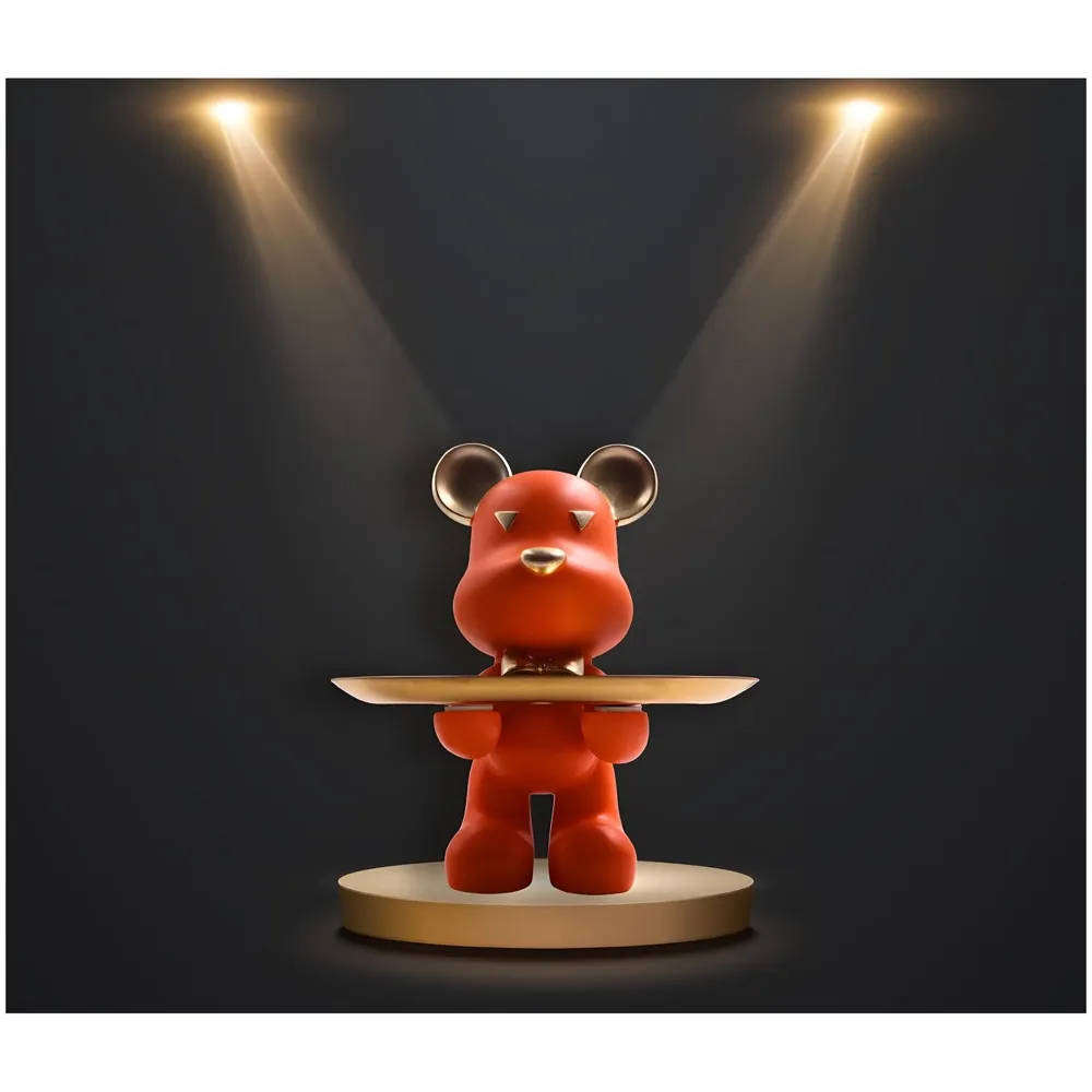 Bear Design Brick with Holder Plate for Keys, Cosmetics Home and Bathroom Décor 9 in Height Idol Show Piece Resin Figure with Stainless Steel Plate - 7