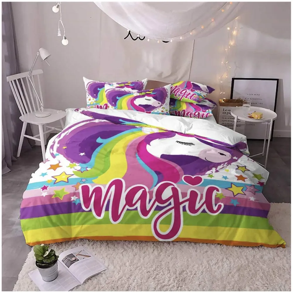Unicorn Bed Sheet with Pillow Case Luxury 200 Tc Microfiber Print, Fade Resistant, Super Soft for Sweet Dreams Bedding Set, 102 x 90 Inch for Double, King Size