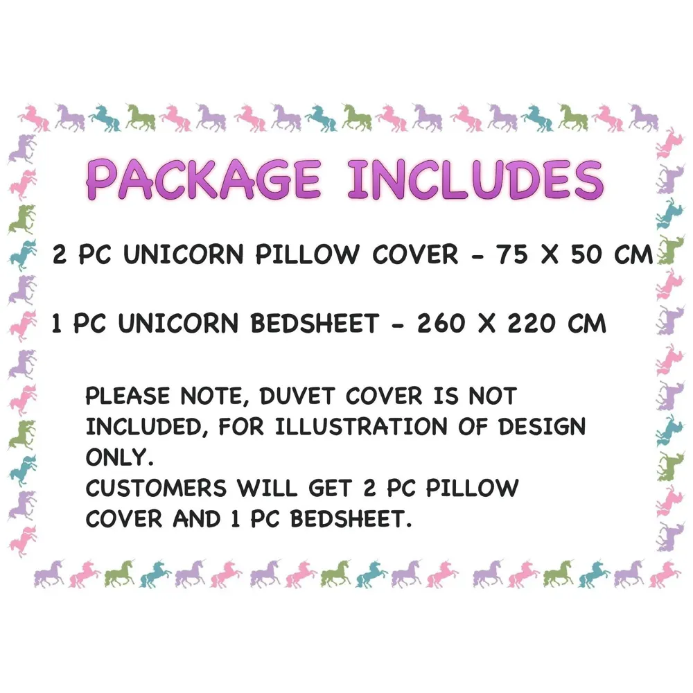 Unicorn Bed Sheet with Pillow Case Luxury 200 Tc Microfiber Print, Fade Resistant, Super Soft for Sweet Dreams Bedding Set, 102 x 90 Inch for Double, King Size