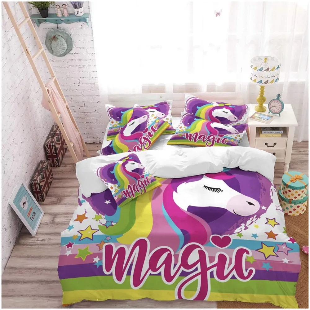 Unicorn Bed Sheet with Pillow Case Luxury 200 Tc Microfiber Print, Fade Resistant, Super Soft for Sweet Dreams Bedding Set, 102 x 90 Inch for Double, King Size