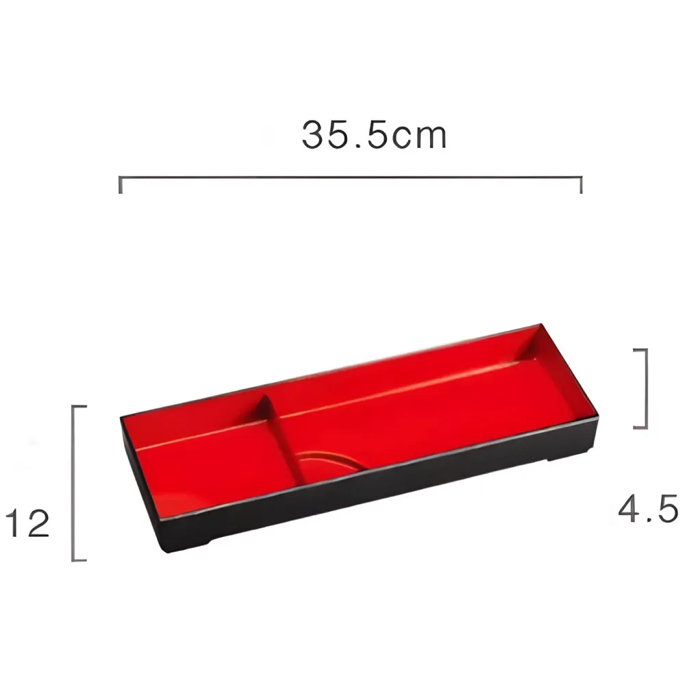 Japanese bento box Black and Red Japanese Style Bento Tray For Sushi Serving - 2 Compartments – 35 cm x 12 cm x 4.5 cm - 3