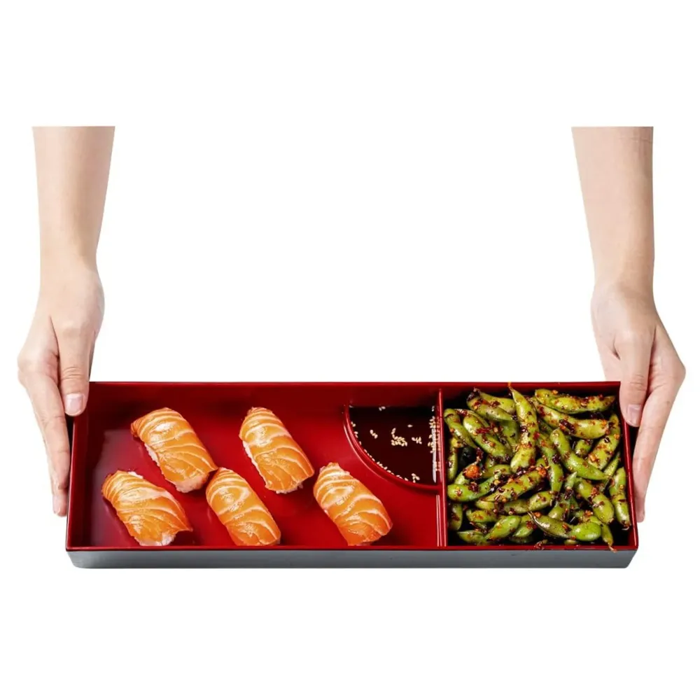 Japanese bento box Black and Red Japanese Style Bento Tray For Sushi Serving - 2 Compartments – 35 cm x 12 cm x 4.5 cm - 5