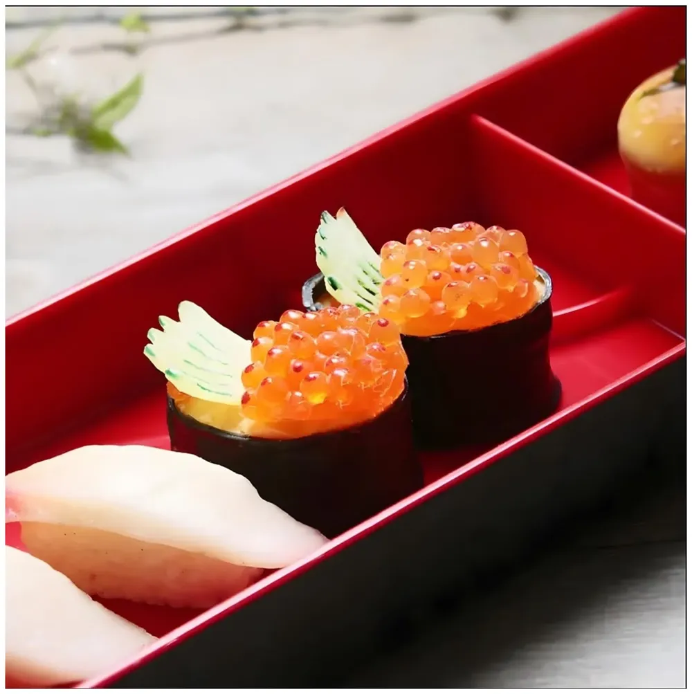 Japanese bento box Black and Red Japanese Style Bento Tray For Sushi Serving - 2 Compartments – 35 cm x 12 cm x 4.5 cm - 6