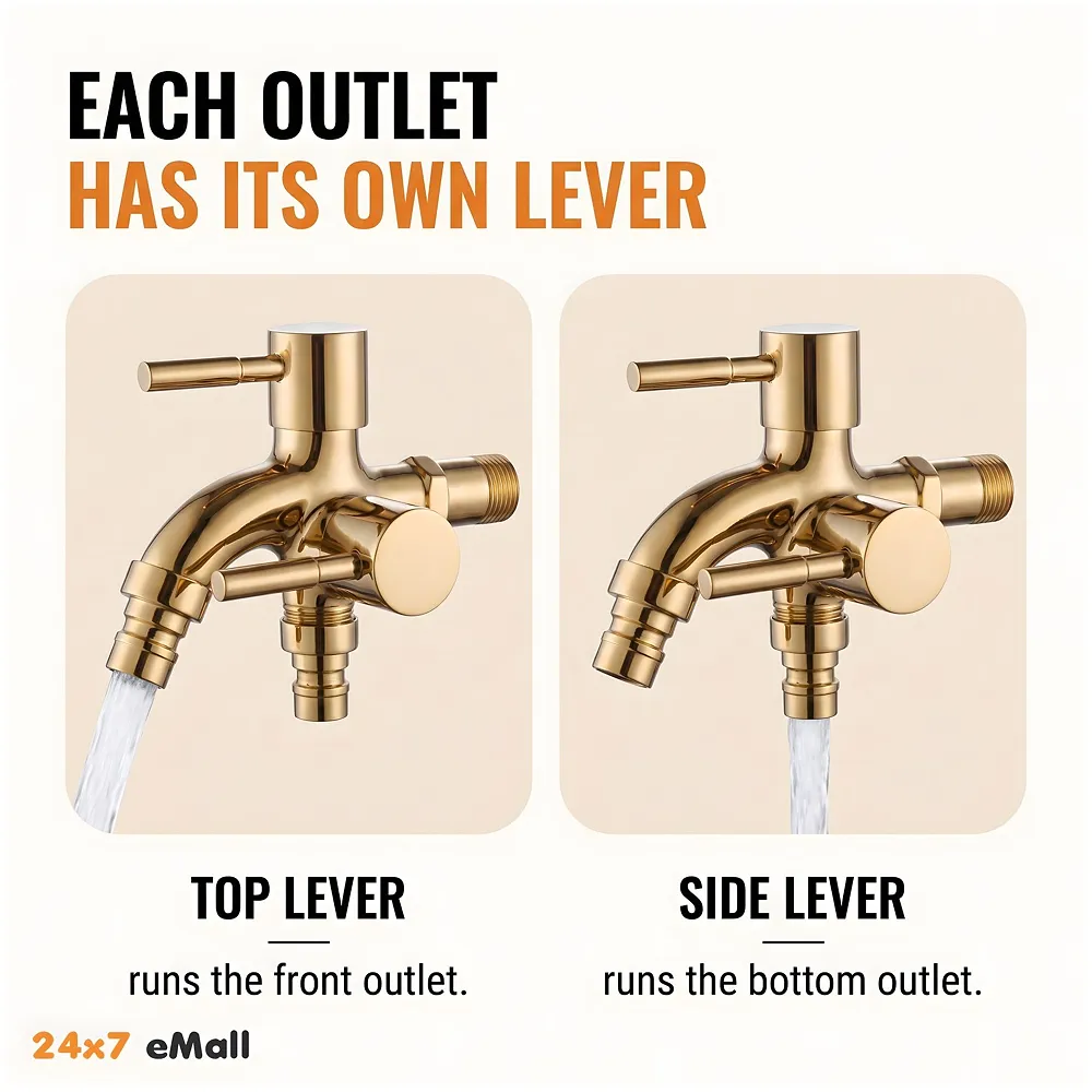 2 in 1 Bibcock Gold Two Way Water Tap Bathroom Washing Machine
