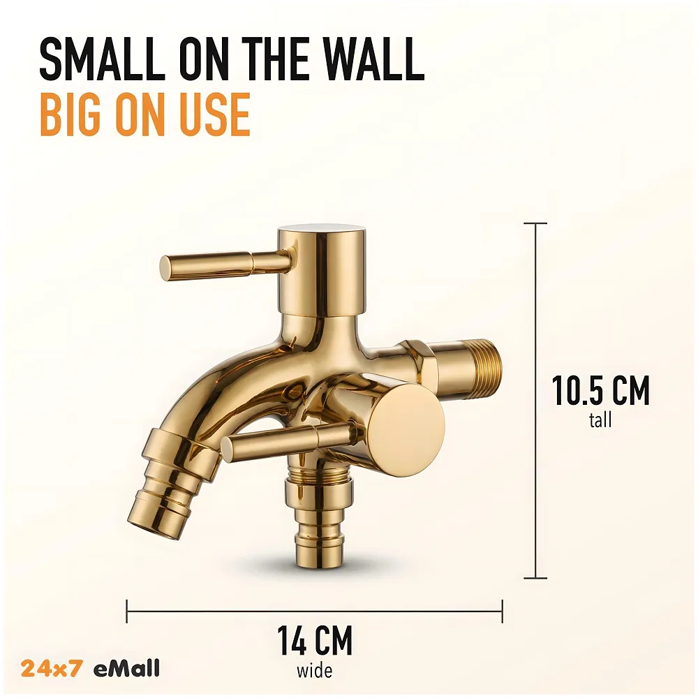 2 in 1 Bibcock Gold Two Way Water Tap Bathroom Washing Machine