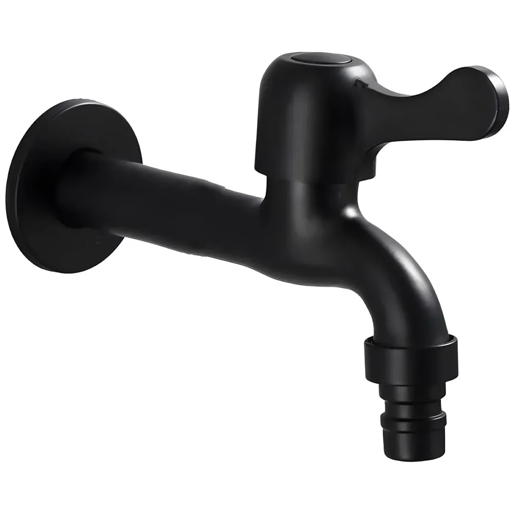 Black Long Bibcock wash Basin Faucet Bathroom Single Cold tap Vintage Finish wall tap Mount with Flange Garden Kitchen Outdoor - 16cm bib Cock
