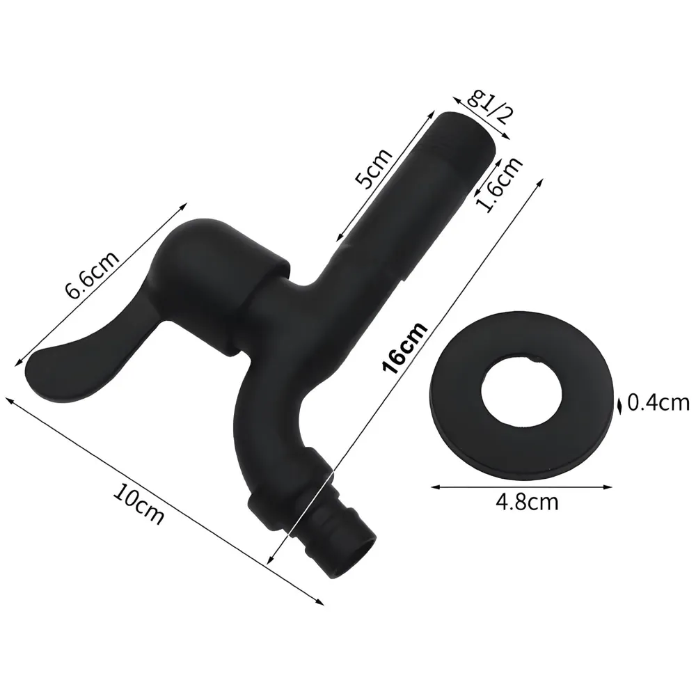 Black Long Bibcock wash Basin Faucet Bathroom Single Cold tap Vintage Finish wall tap Mount with Flange Garden Kitchen Outdoor - 16cm bib Cock